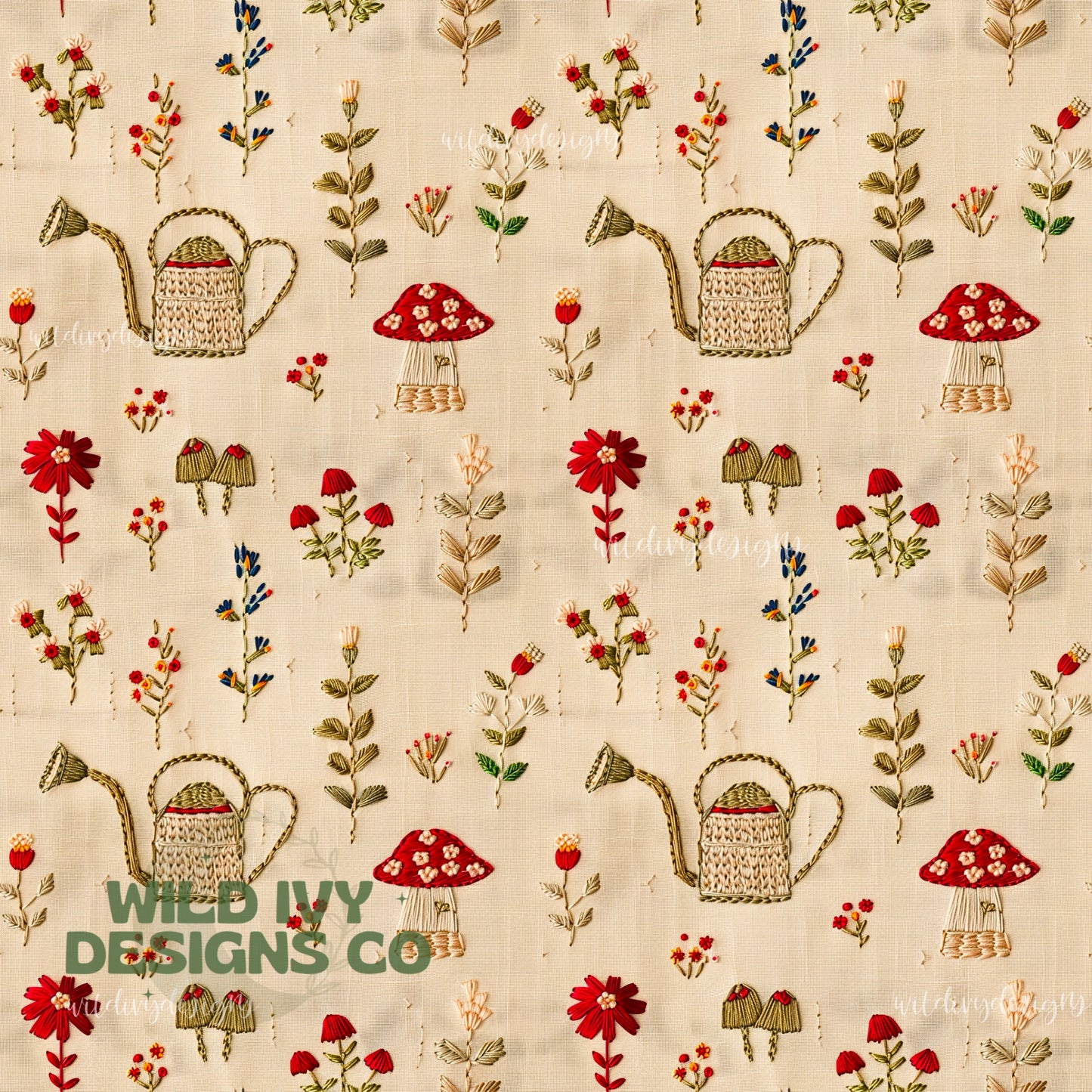 Embroidery Spring Cottage Watering Cans