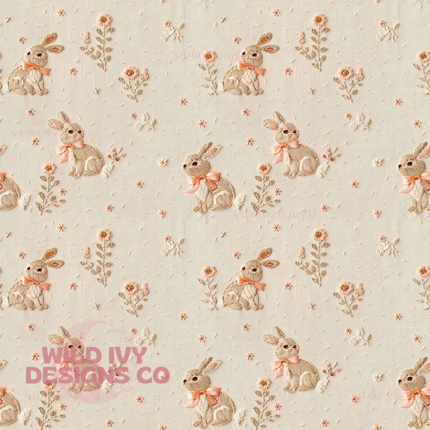 Embroidery Pink Spring Bunnies