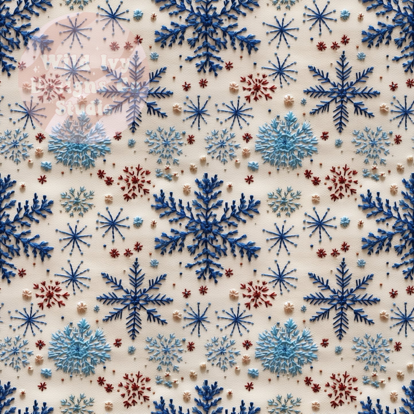 Embroidery Blue Snowflakes