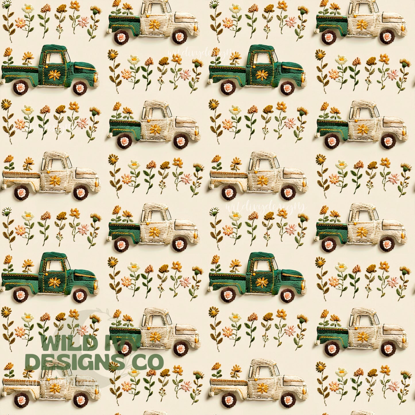 Embroidery Spring Cottage Trucks