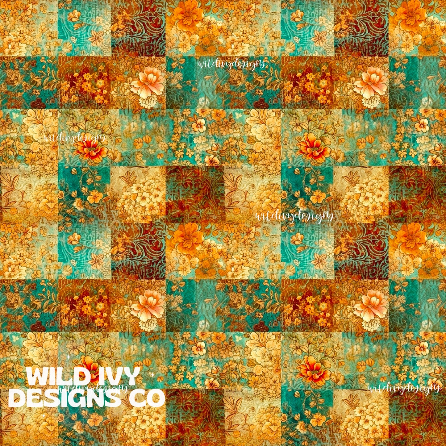 Rust and Teal Vintage Wallpaper Patchwork