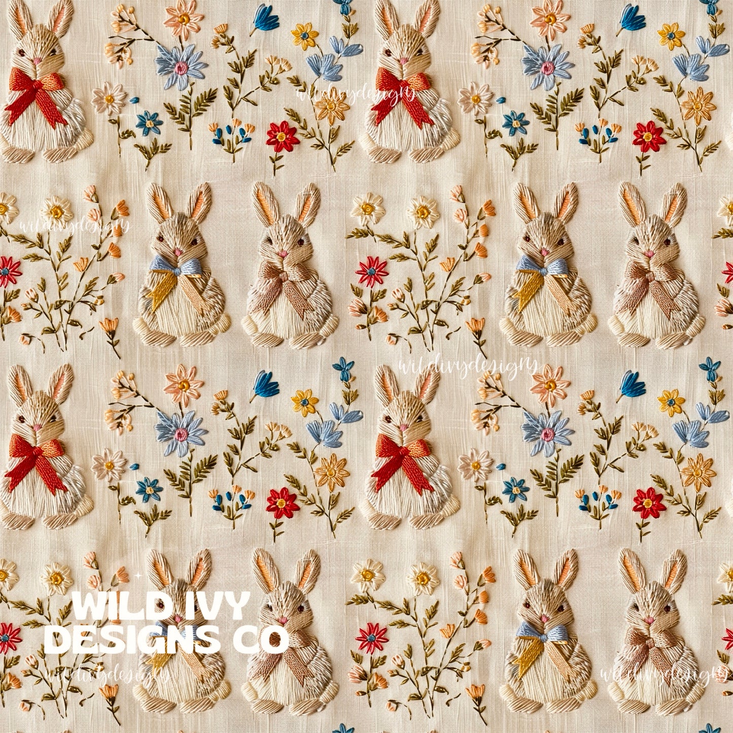 Embroidery Vintage Bow Bunnies