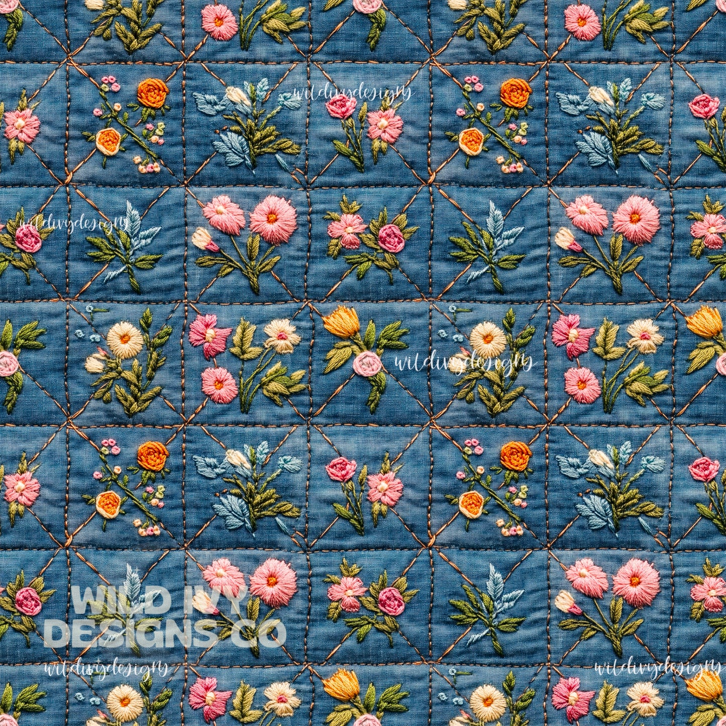 Floral Navy Quilt Embroidery