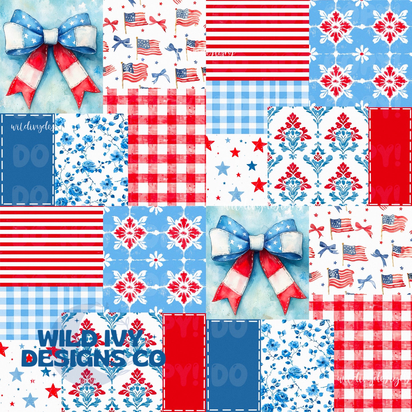 RWB Patriotic Bow Patchwork