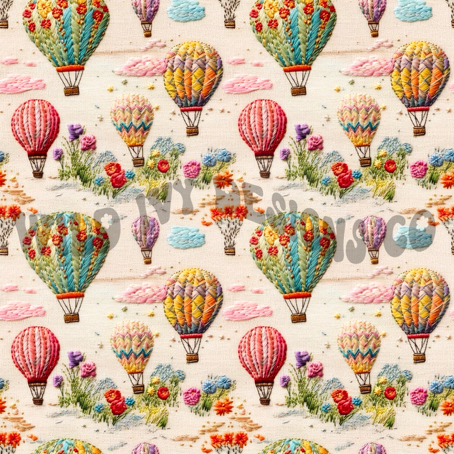 Bright Spring Embroidered Hot Air Balloons