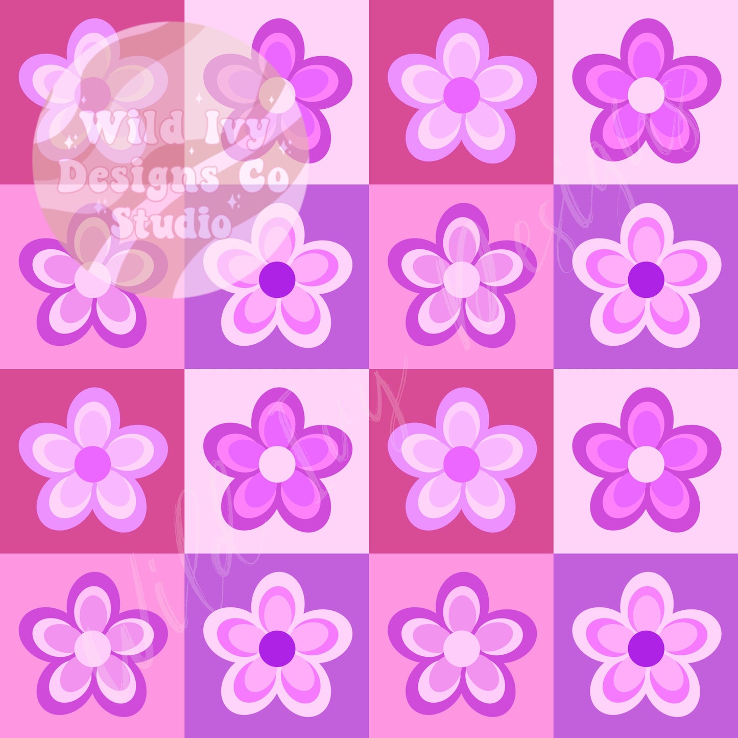 Groovy Floral Checks Pink and Purple