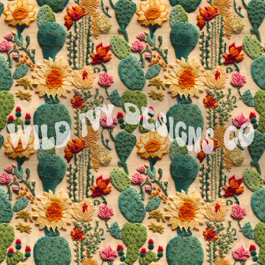 Western Embroidery Bright Floral Cactus