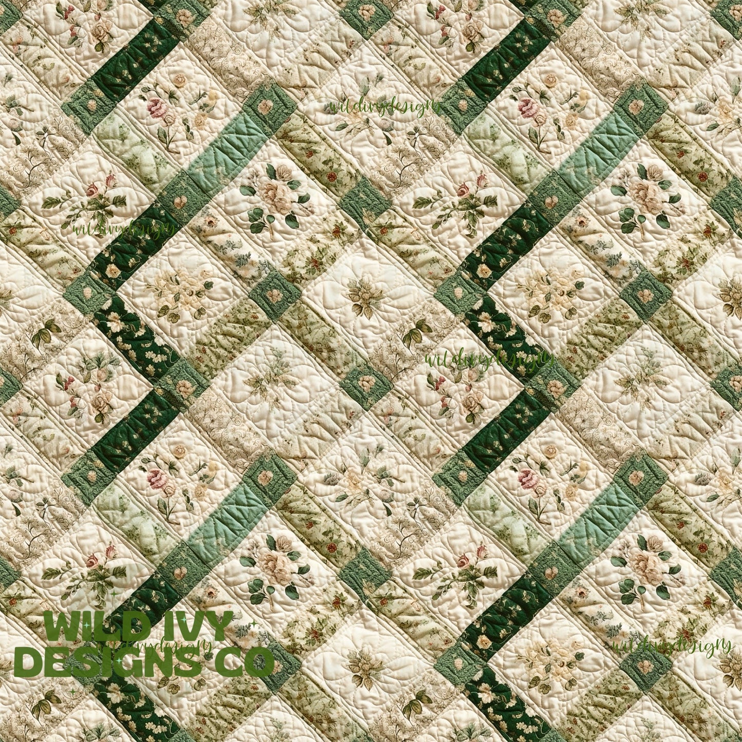 Green and Cream Diamond Quilt Patch