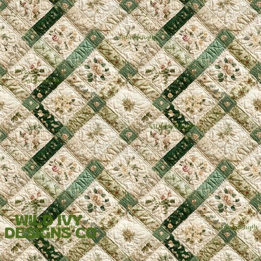 Green and Cream Diamond Quilt Patch