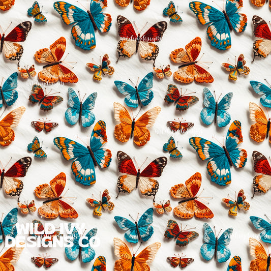 Teal And Rust Embroidered Butterflies