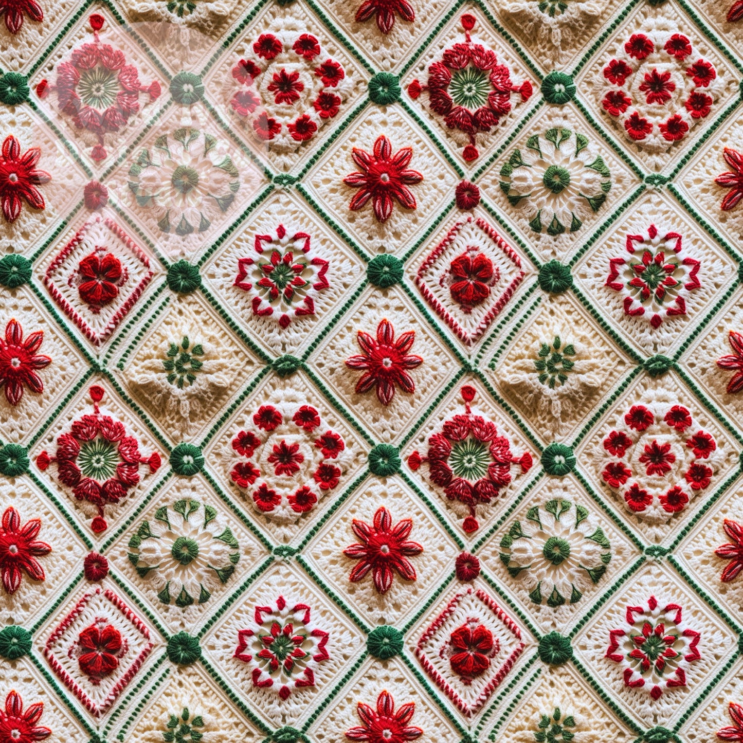 Embroidery Red & Green Diamond Crochet