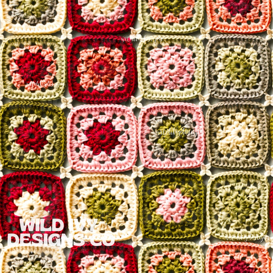 Earthy Olive Crochet Granny Squares