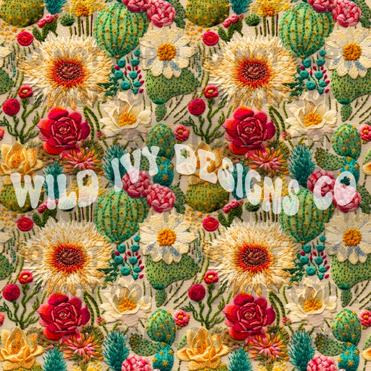 Western Embroidery Bright Floral Succulents