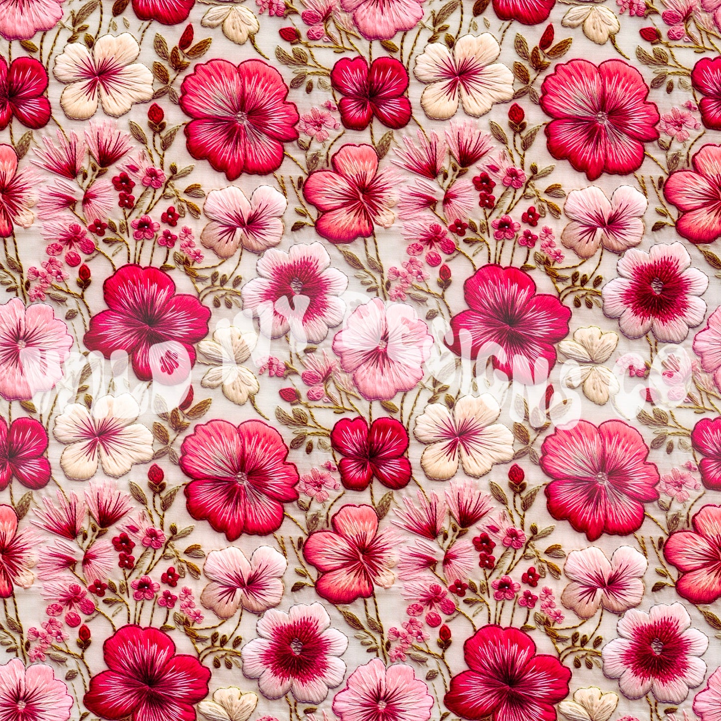 Red & Pink Floral Embroidery