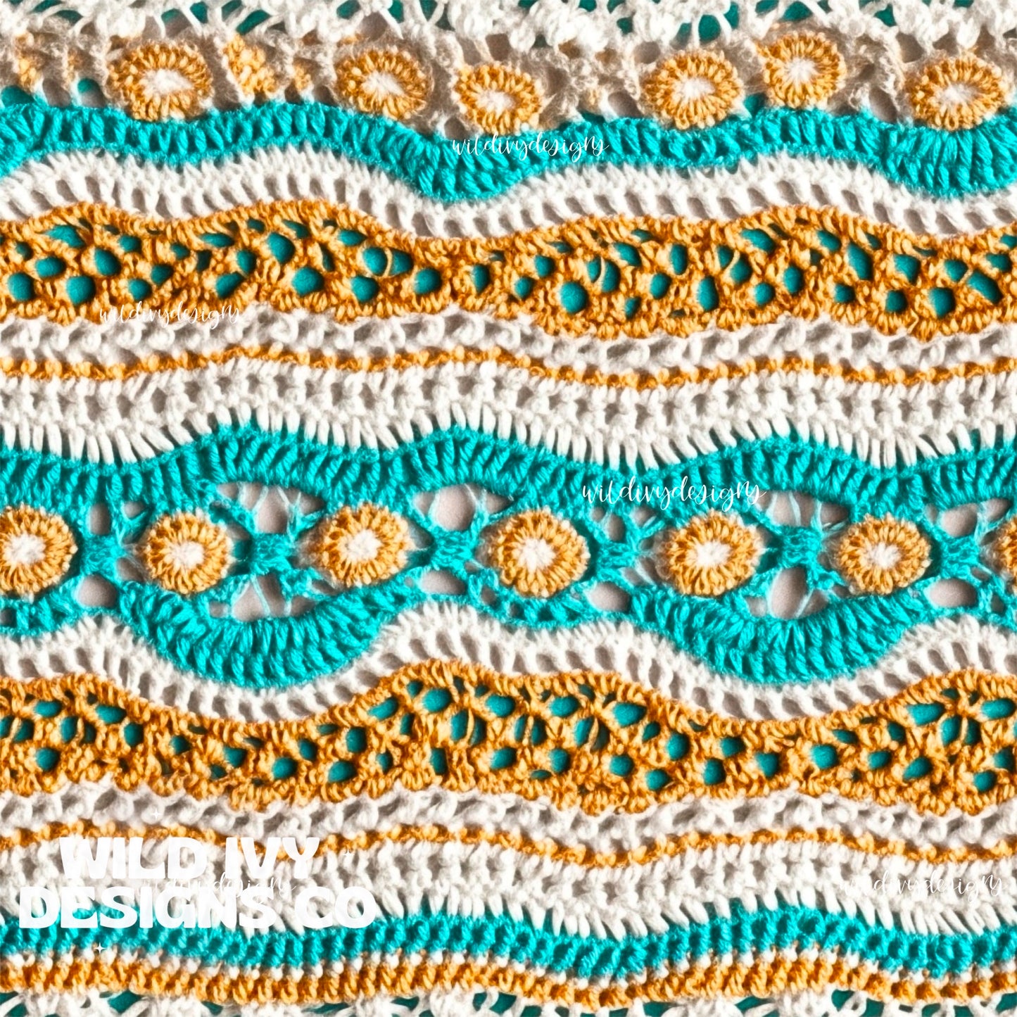 Wavy Gold and Turquoise Crochet