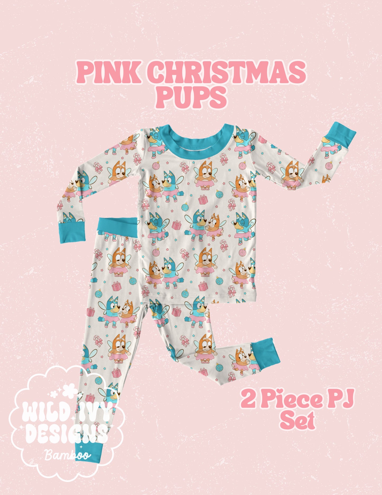 PINK CHRISTMAS PUPS 2 PIECE SETS