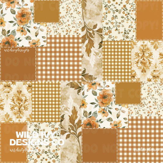 Gold & Tan Floral Vintage Patchwork