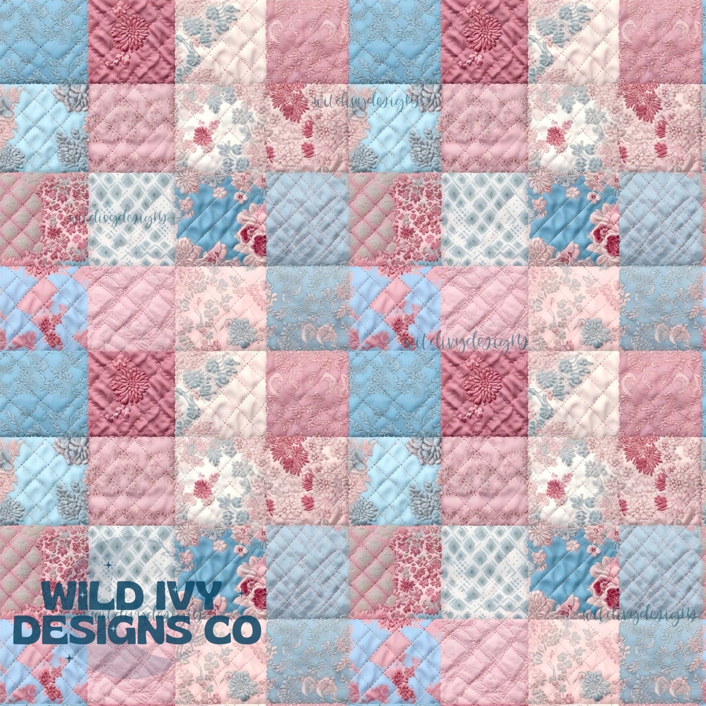 Dusty Blue and Lilac Vintage Fabric Patchwork