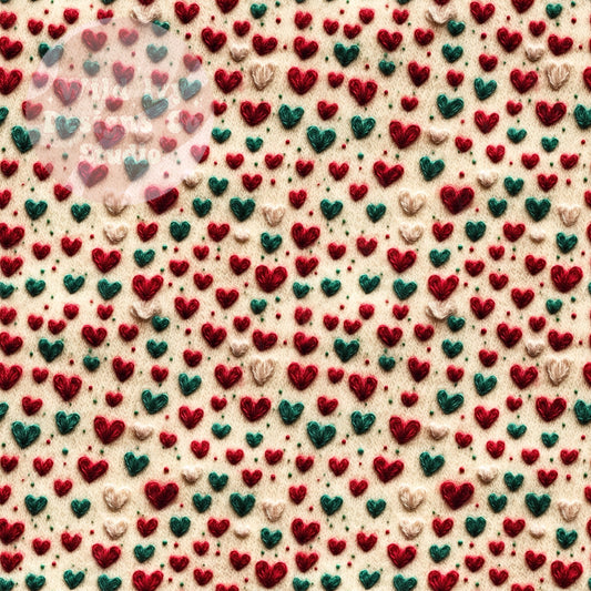 Embroidery Red & Green Hearts