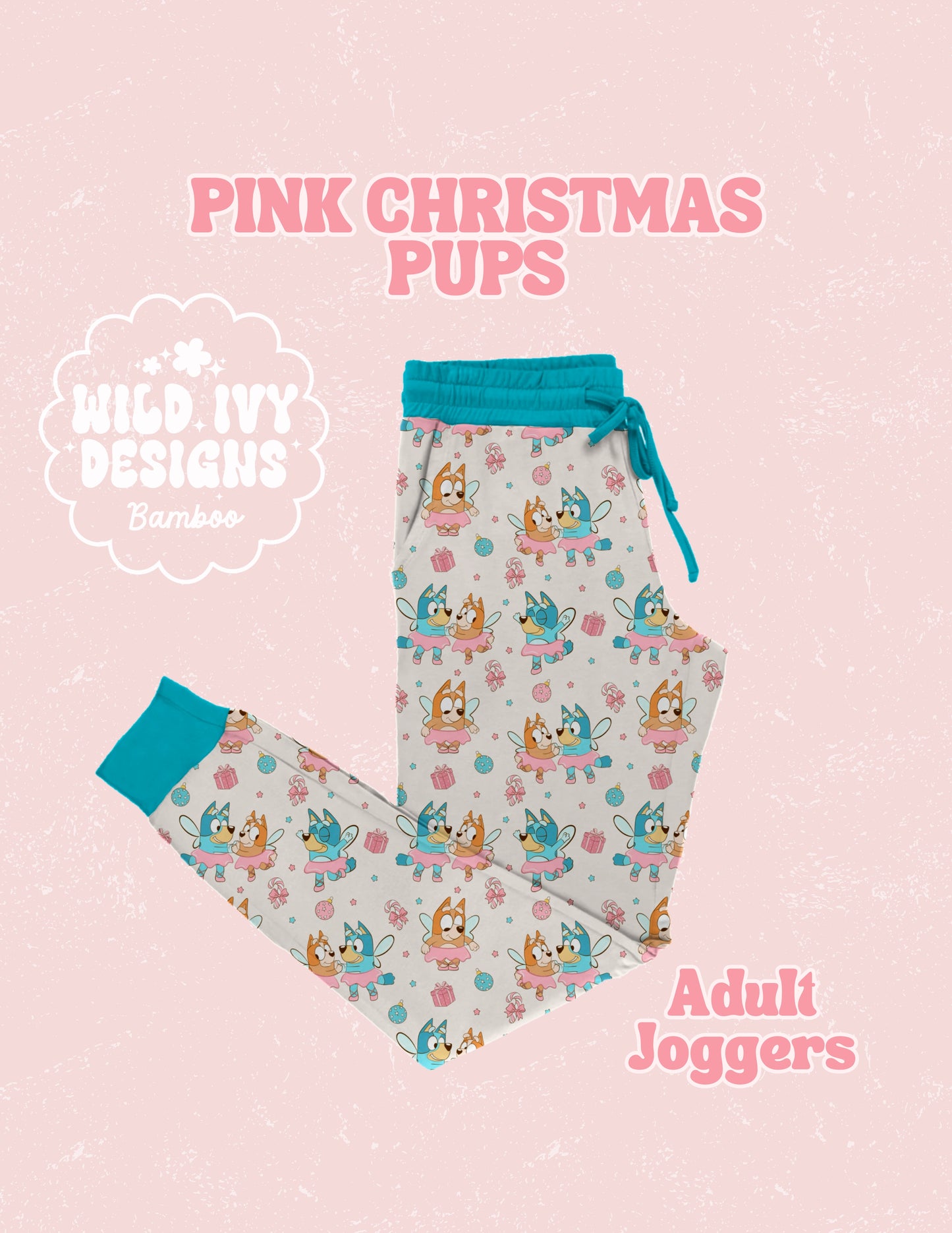 PINK CHRISTMAS PUPS MAMA JOGGERS