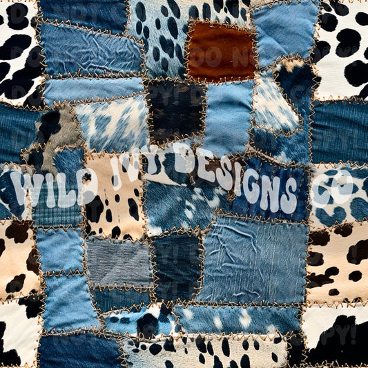 Denim Cowhide Patchwork