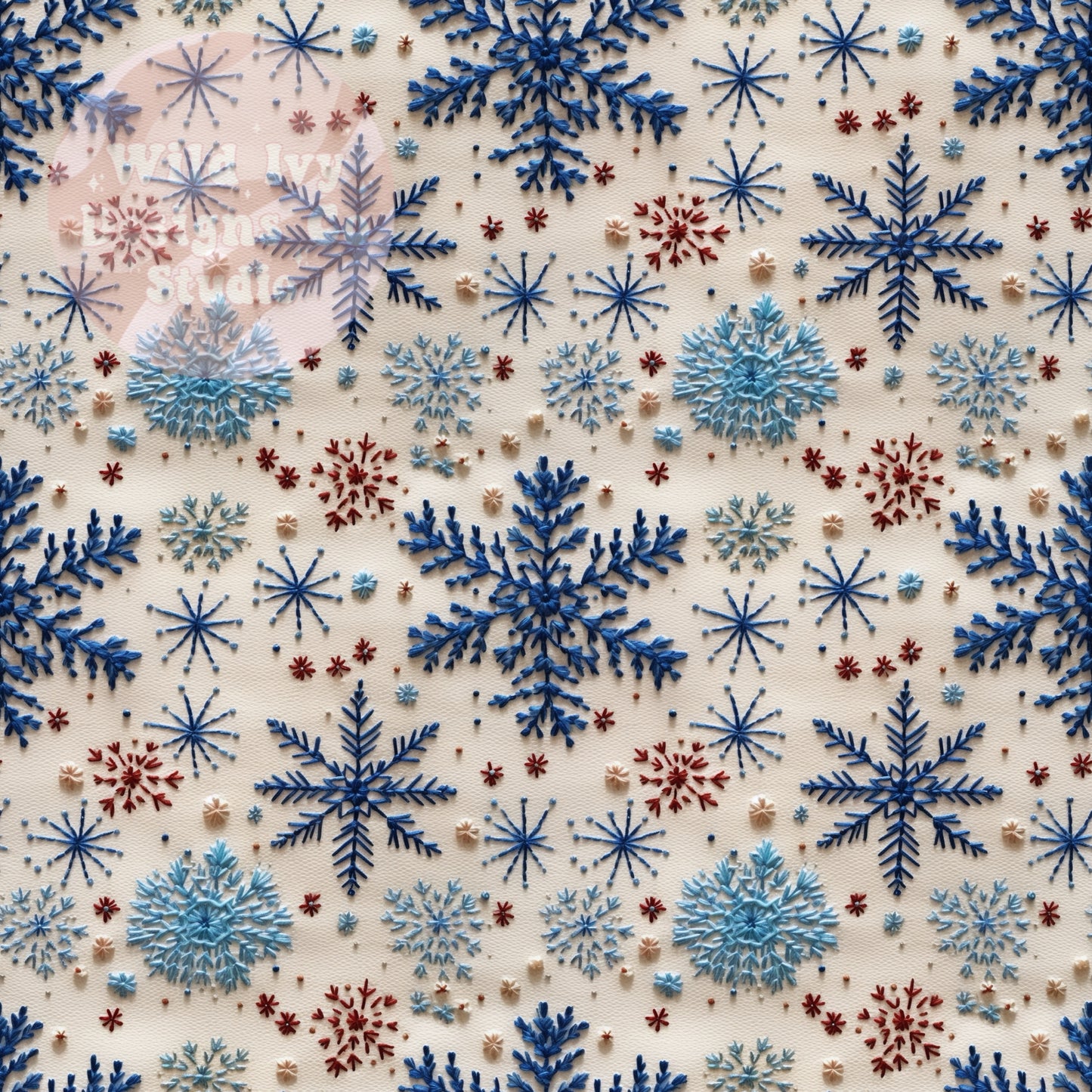 Embroidery Blue Snowflakes