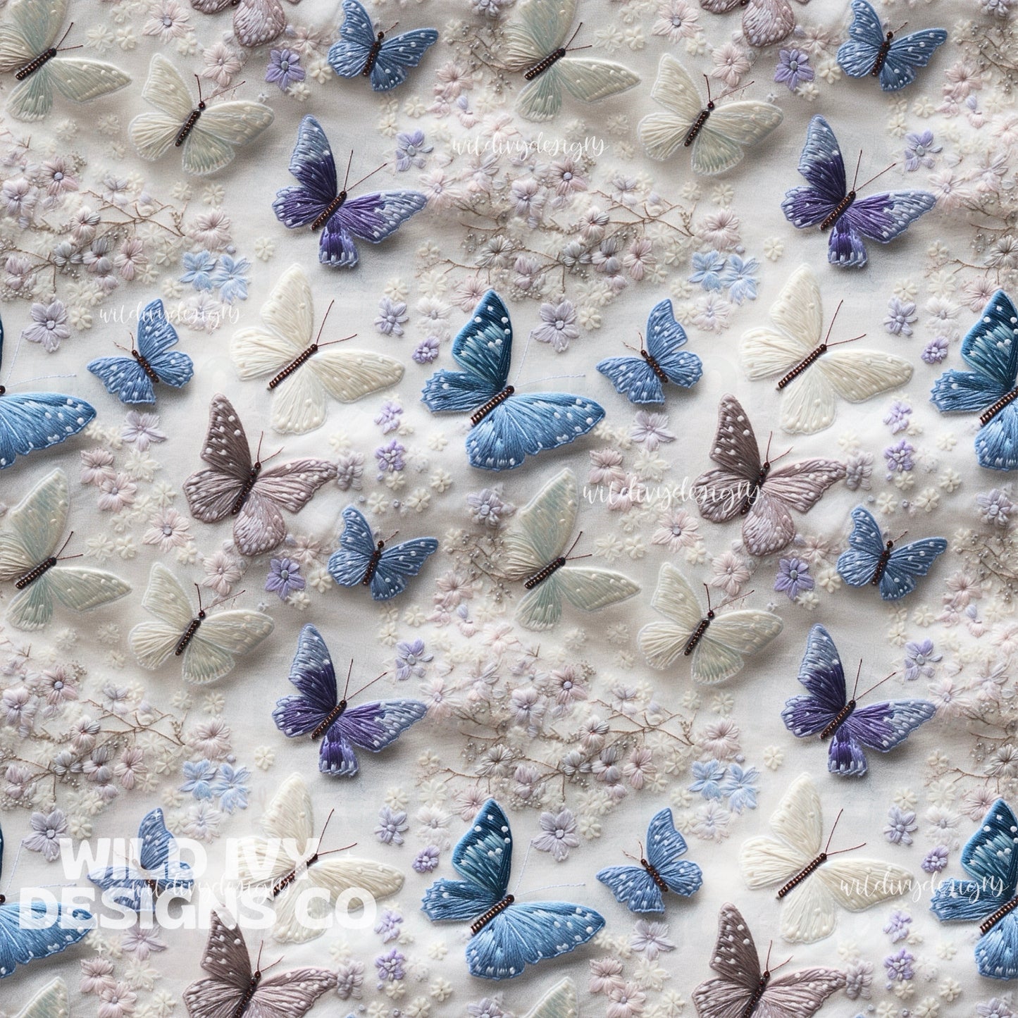 Dusty Blue and White Whimsy Butterflies