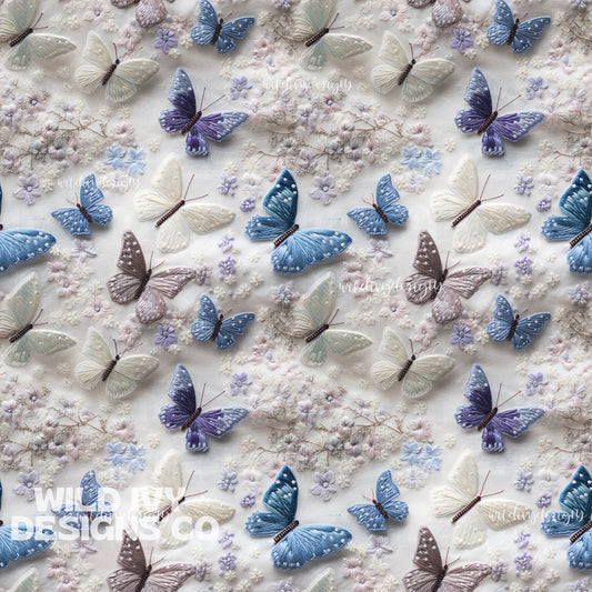 Dusty Blue and White Whimsy Butterflies