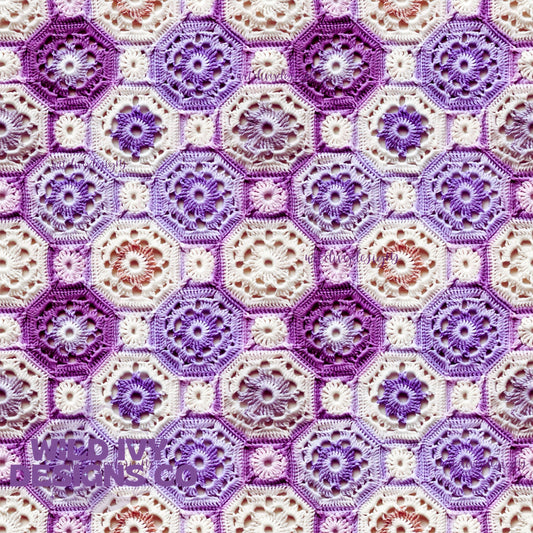 White and Purple Crochet Quilt