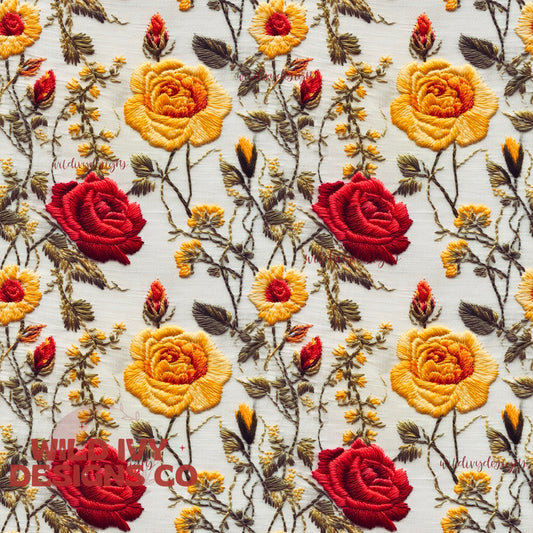 Embroidery Yellow & Red Roses