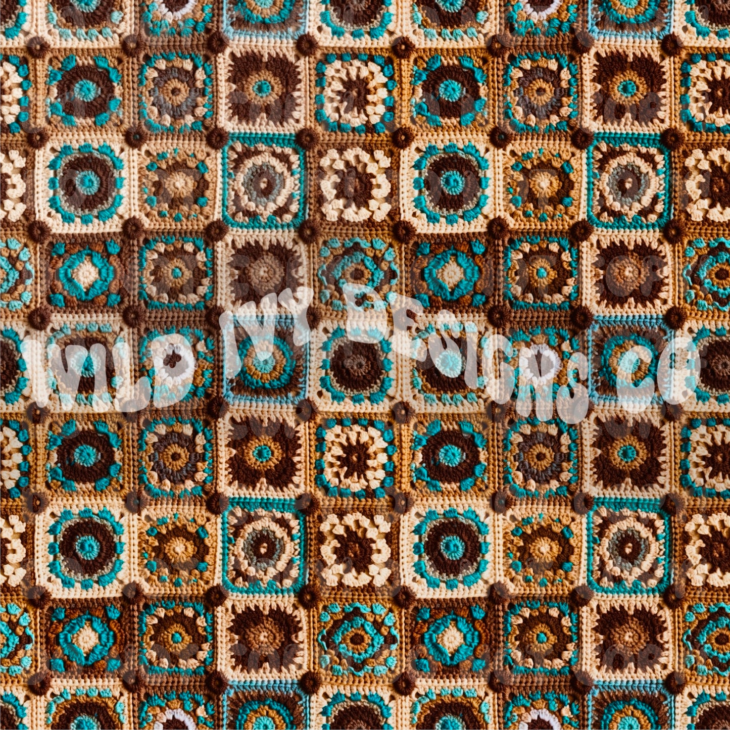 Granny Square Crochet Quilt Brown & Turquoise