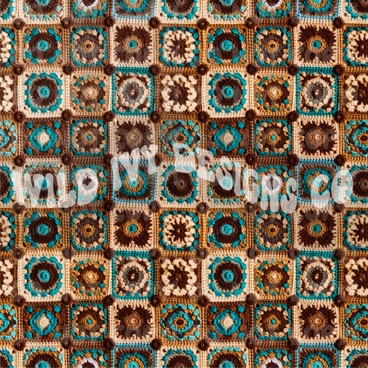 Granny Square Crochet Quilt Brown & Turquoise