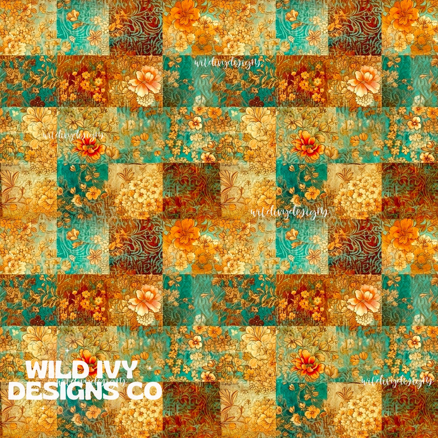 Rust and Teal Vintage Wallpaper Patchwork