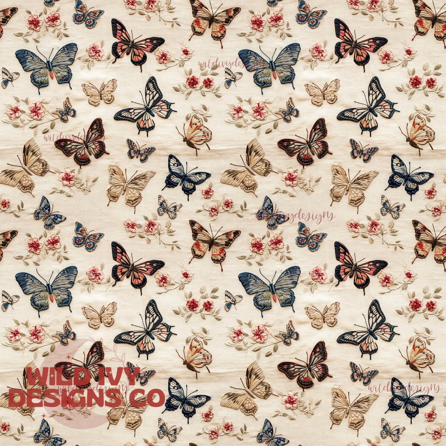 Vintage Earth Tone Embroidered Butterflies