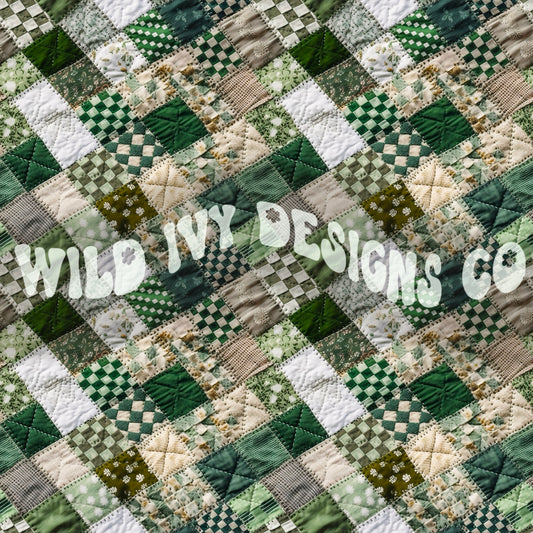 Vintage Green Quilt Fabric Patchwork