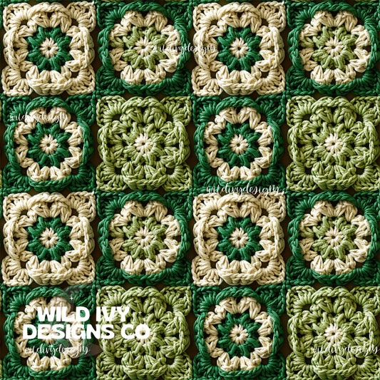 Cottage Shades of Green Crochet Granny Squares