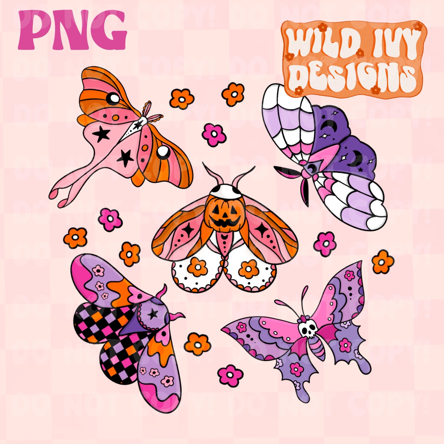 SPOOKY MOTHS PNG (3 colors)