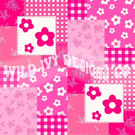 Bright Pink Boho Daisy Patchwork