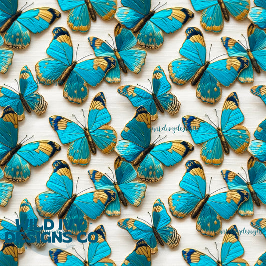 Teal And Gold Embroidery Butterflies