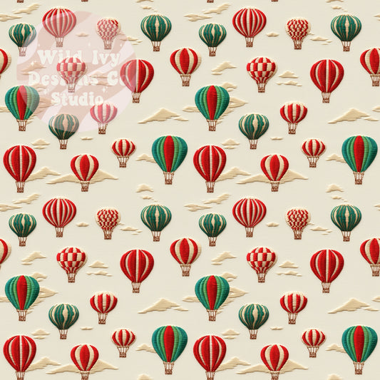 Embroidery Red & Green Hot Air Balloons