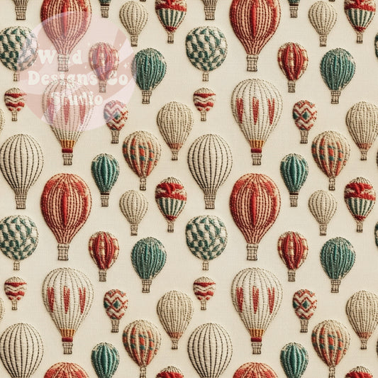 Vintage Embroidery Holiday Hot Air Balloons