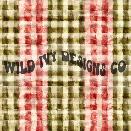 Embroidery Olive and Pink Plaid