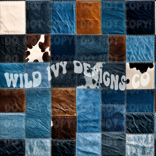 Denim Leather Square Patchwork