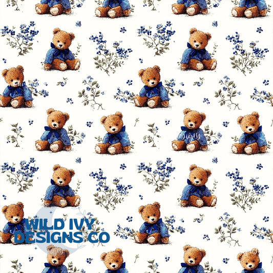 Vintage Blue Floral Teddys