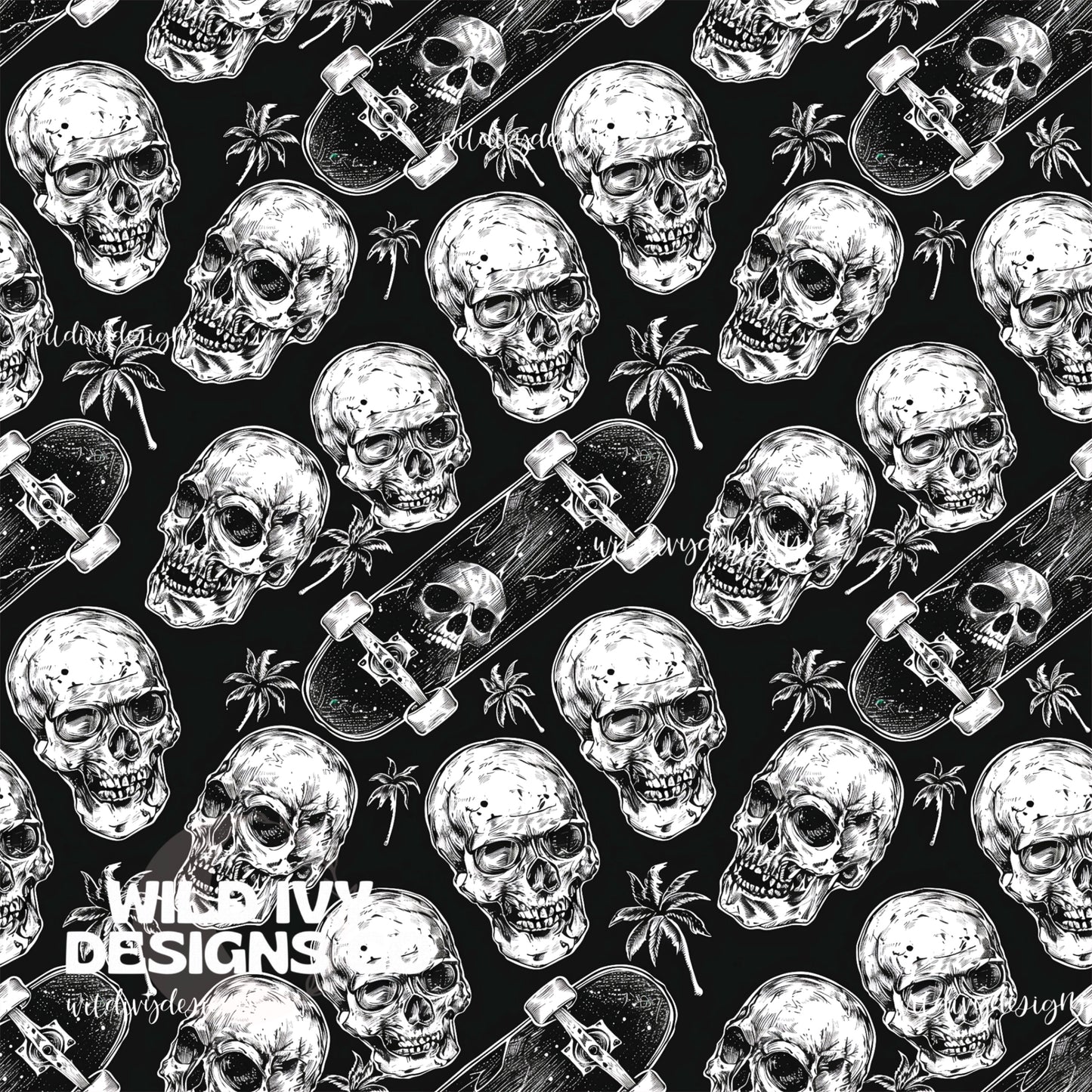 Skateboard Skulls Black And White