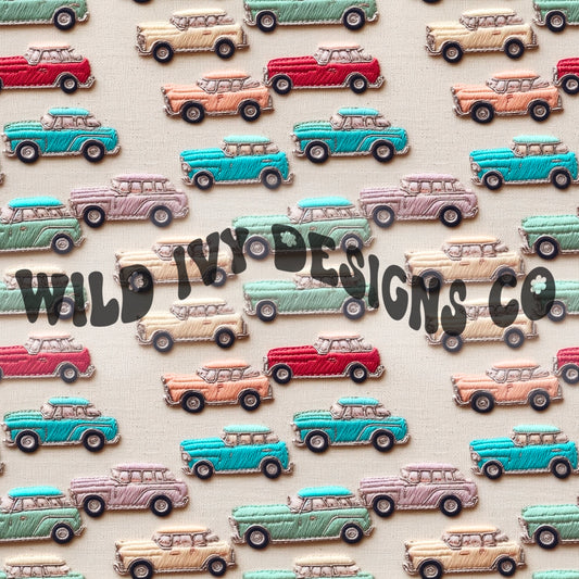 Embroidery Pastel Vintage Cars