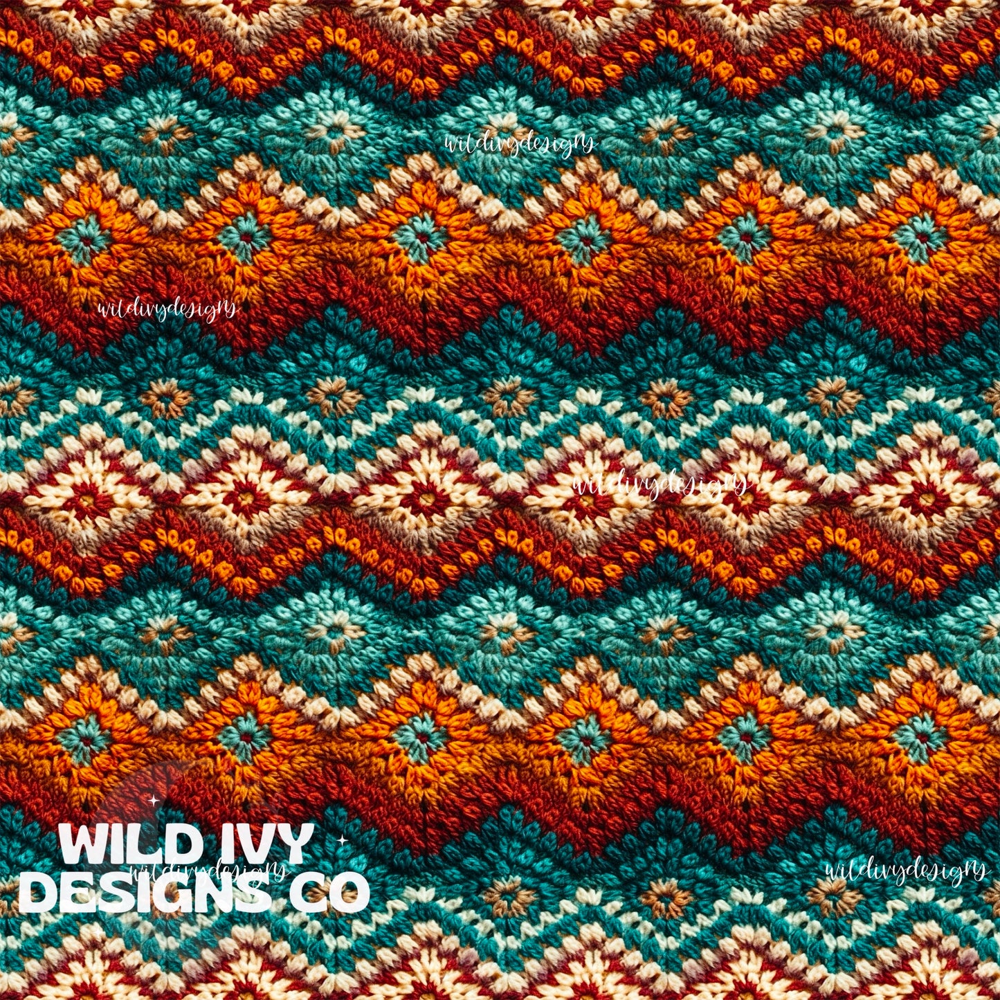 Rust and Dark Teal Diamond Crochet Pattern