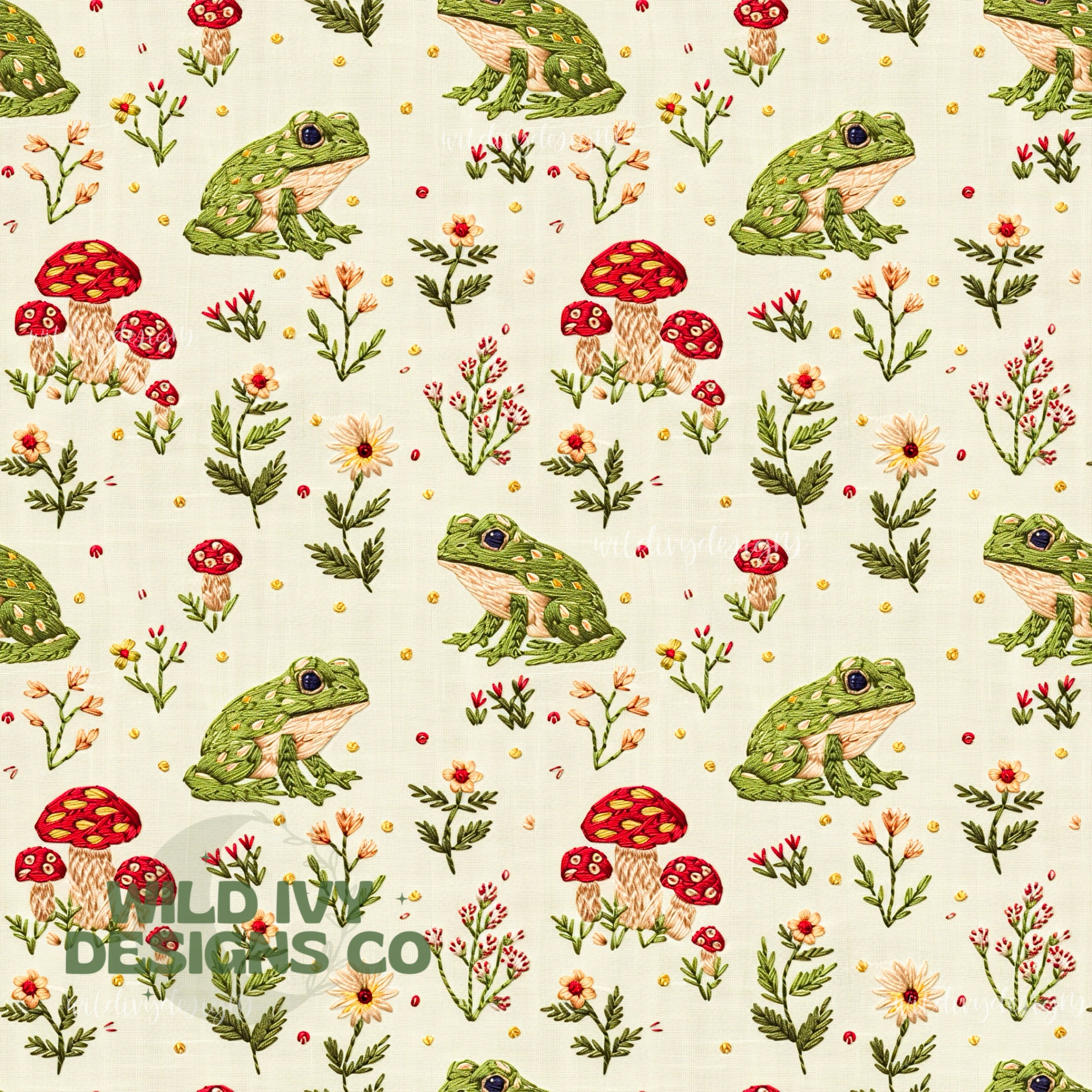 Spring Frogs Pattern Embroidery Spring Cottage Frogs – Wildivydesignsco