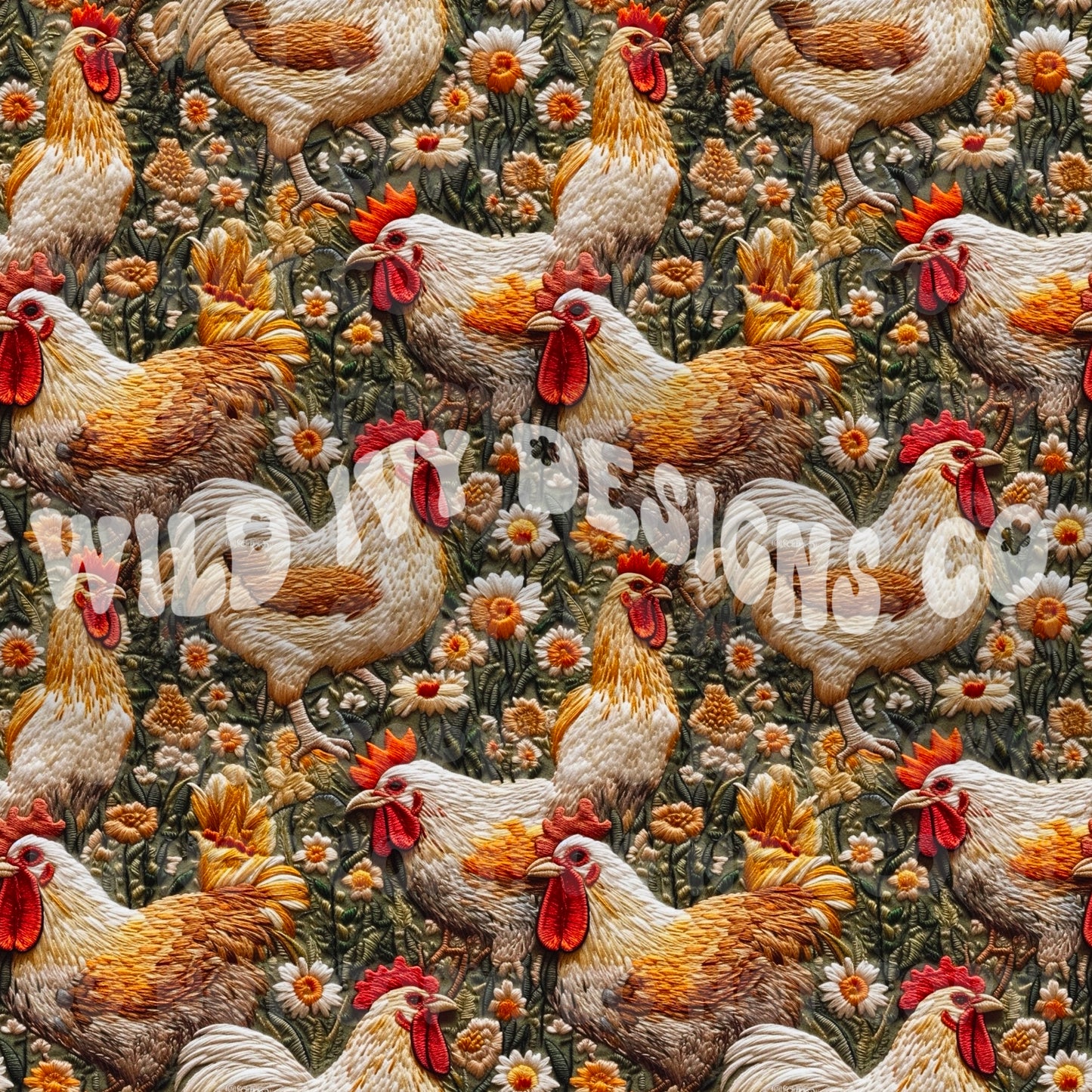 Embroidery Floral Chickens