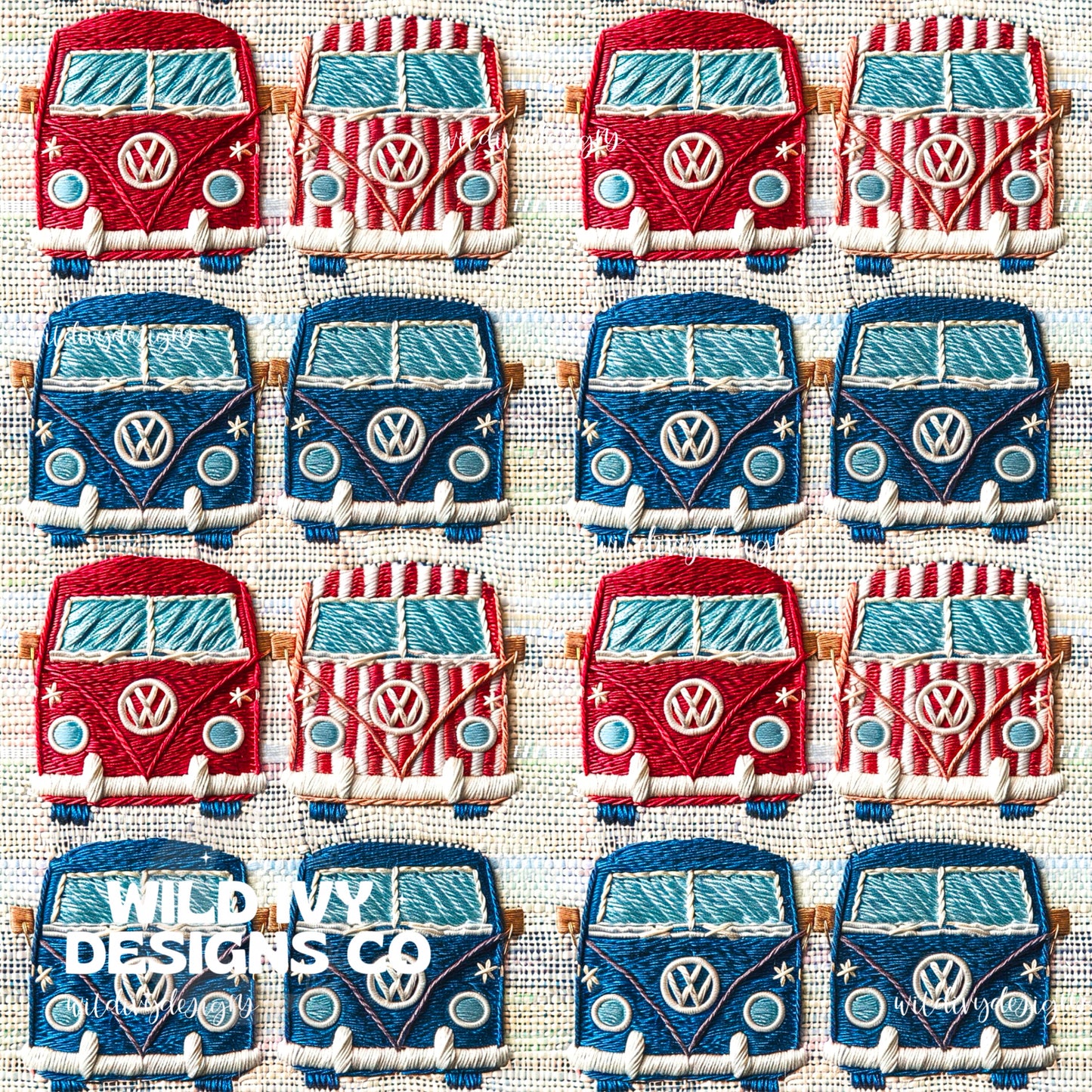 Embroidery Stars & Stripes Groovy Bus